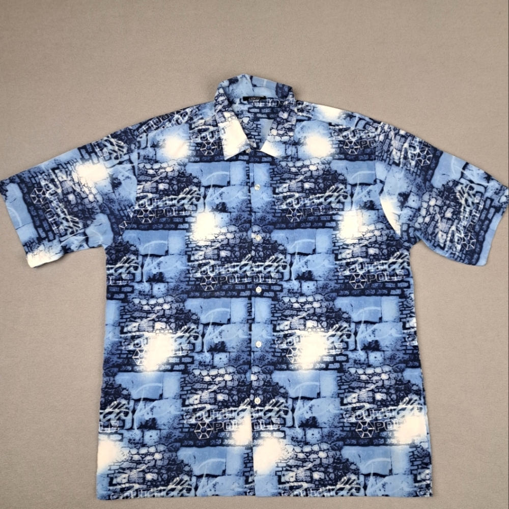 Vintage Southpole Hawaiian Shirt Mens XL Blue Button Up‎ AOP Y2K Hip Hop Homies